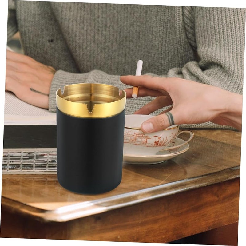 منفضة سجائر من الفولاذ المقاوم للصدأ بدون دخان مع غطاء بتصميم عميق للاستخدام الداخلي في المنزل والمكتب - Image 3